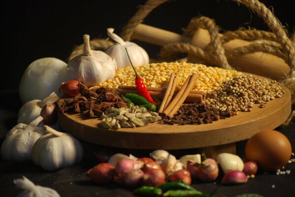 Various spices on the board