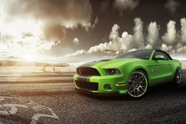 Ford Mustang on the race track at dawn