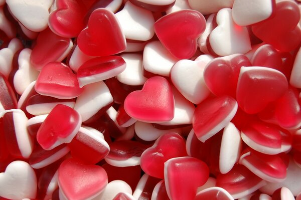 Tender red and white chewy hearts