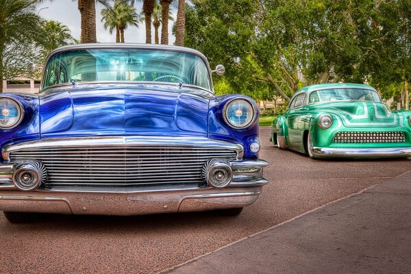 Deux Buick sur fond de palmiers