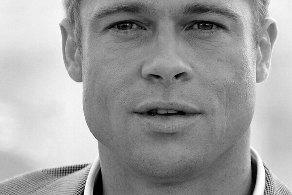 Black and white photo of Brad Pitt