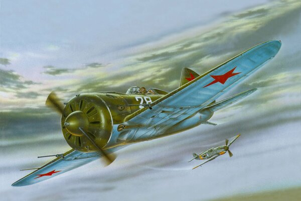 Drawing of the battle of two planes in the sky