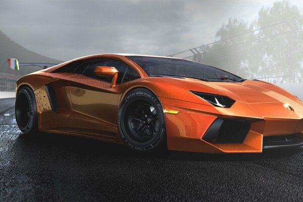 Orange lamborghini on a gray background