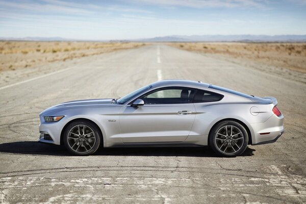 Voiture Ford Mustang vue latérale sur fond d horizon