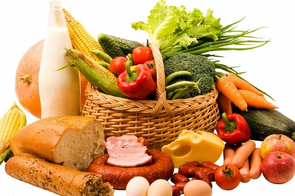 Basket with products in warm colors