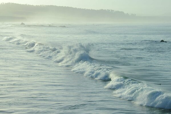 Волны моря. Природа. Туман