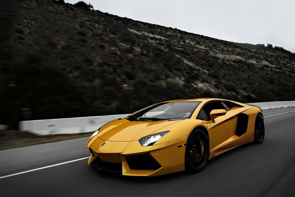 Elegant yellow lamborghini Ip700-4 supercar loves speed and exotic places