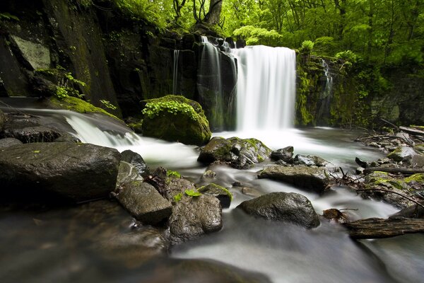 A small waterfall in the forest. landscape