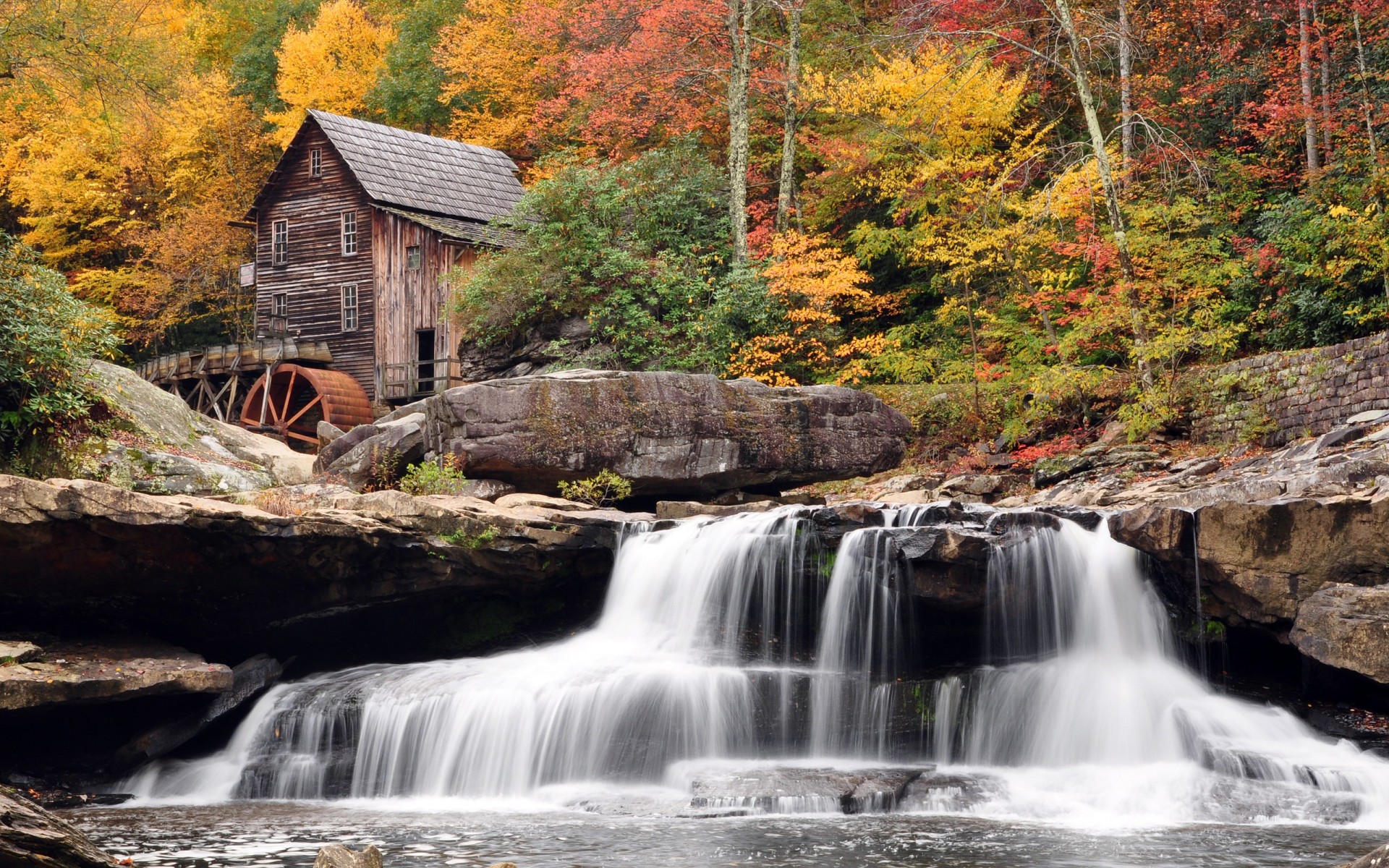 herbst mühle wald wasserfall west virginia behaupten babcock park