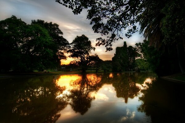 Sunset image, with reflection in the river