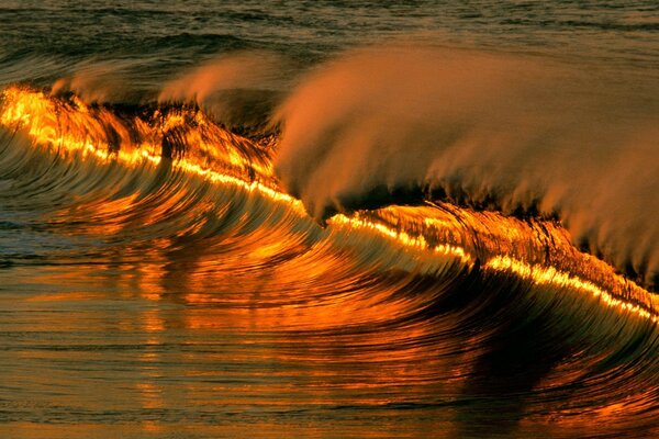 Il bagliore del tramonto cade sull onda del mare