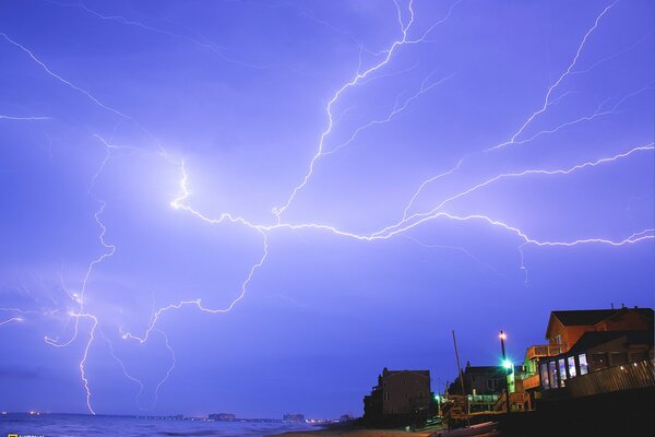 Lightning over the sea settlements