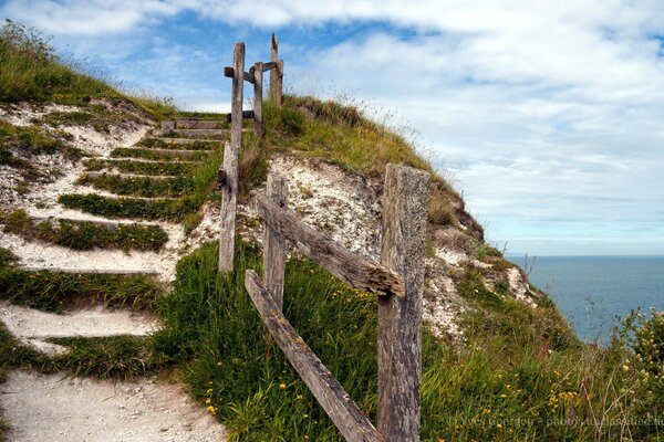 Blick auf das Meer von den Stufen