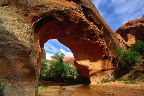 A bridge of rocks over the river