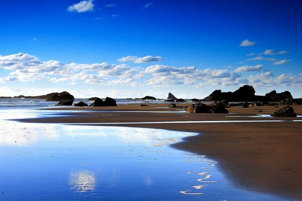 Reflection of the blue sky in the water