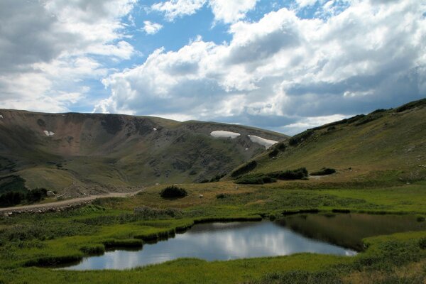 Clouds over mountains and water