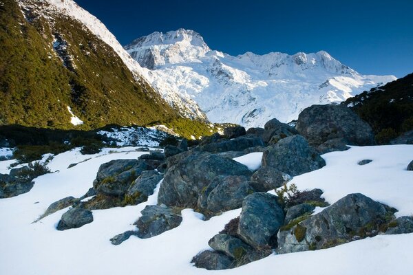 Thawed snow in the mountains