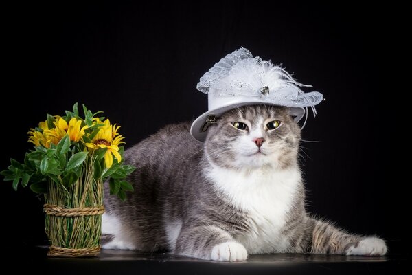 Kote à la mode avec chapeau et fleurs