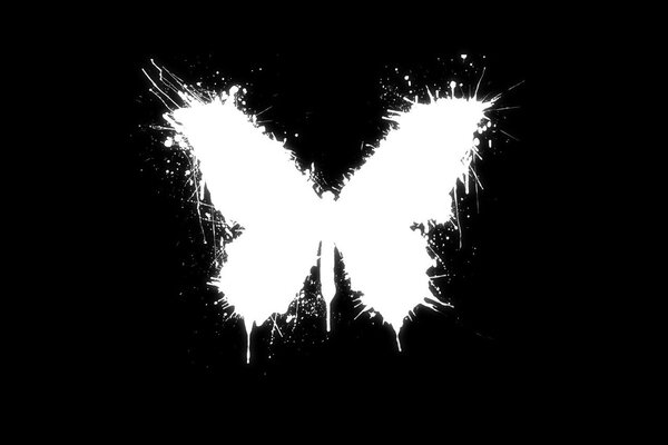 White blob in the form of a butterfly on a black background