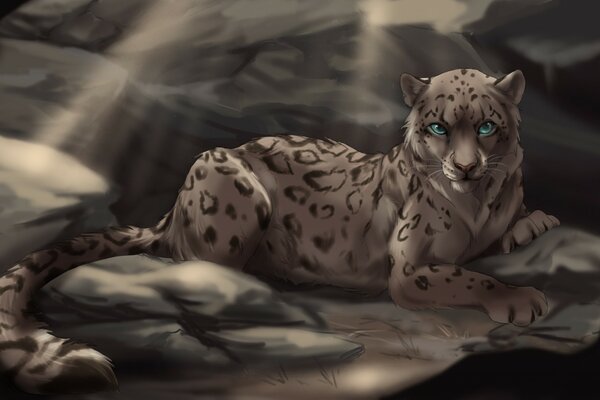 Anime Leopard mit blauen Augen