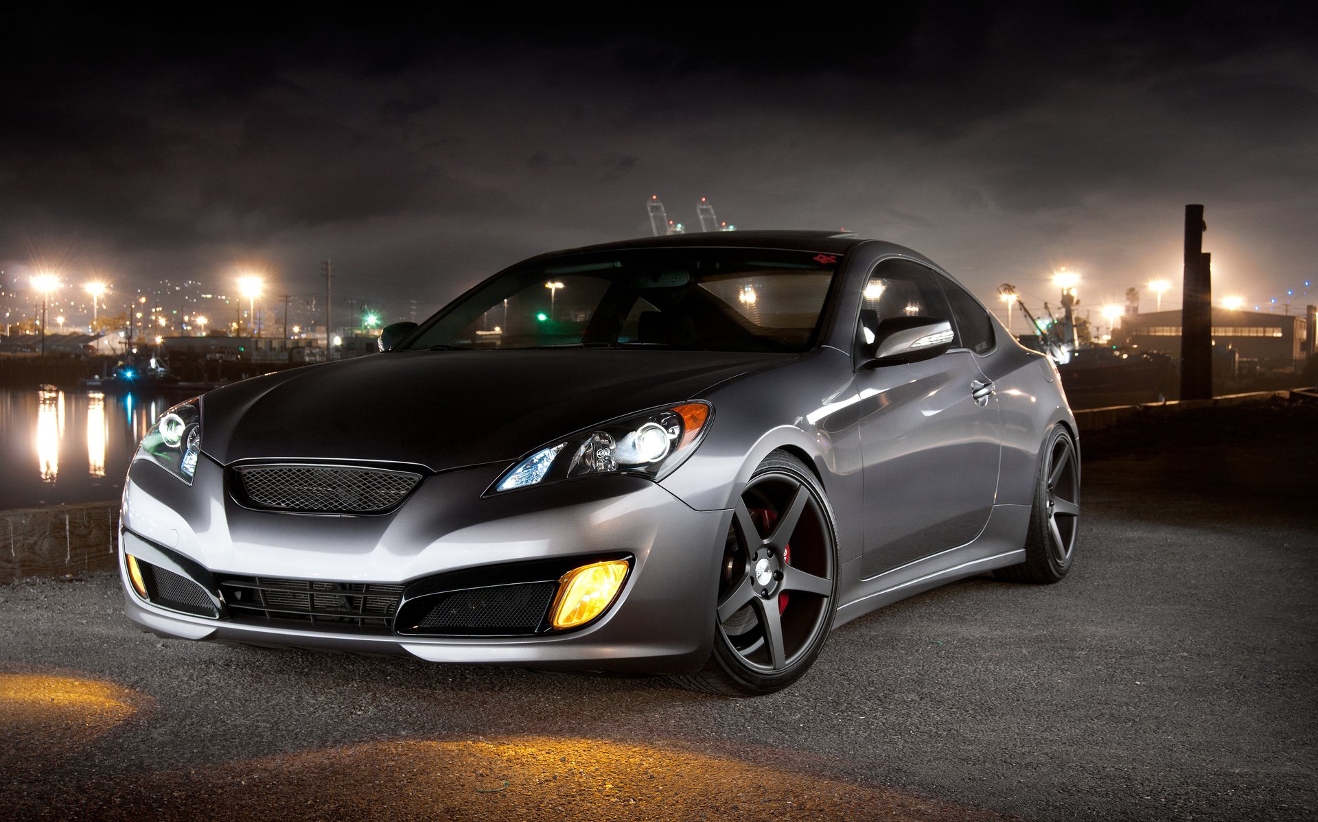 hyundai genesis coupe car machinery night the port