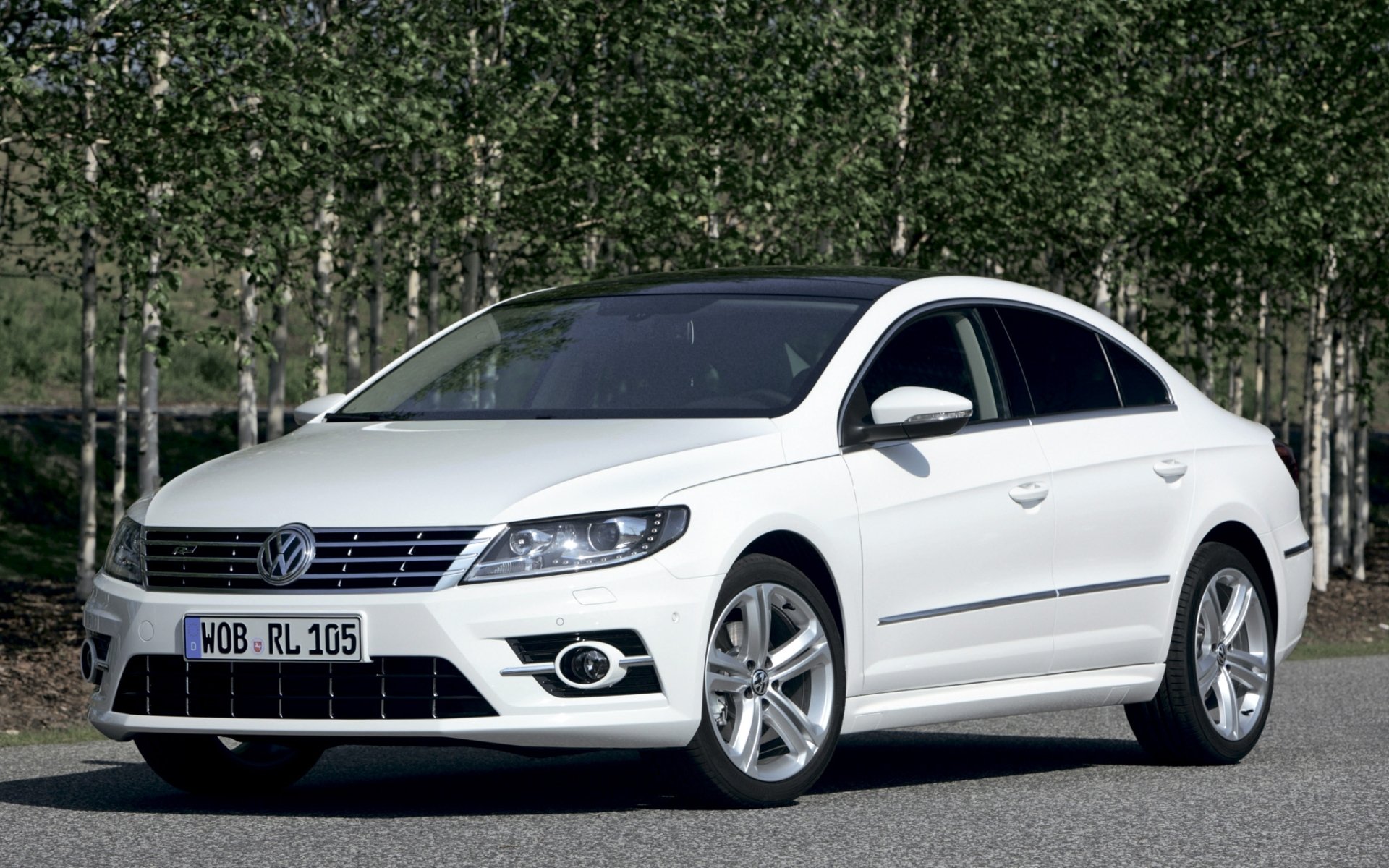 volkswagen passat cc r-line volkswagen passat cc blanc avant coupé arbres fond