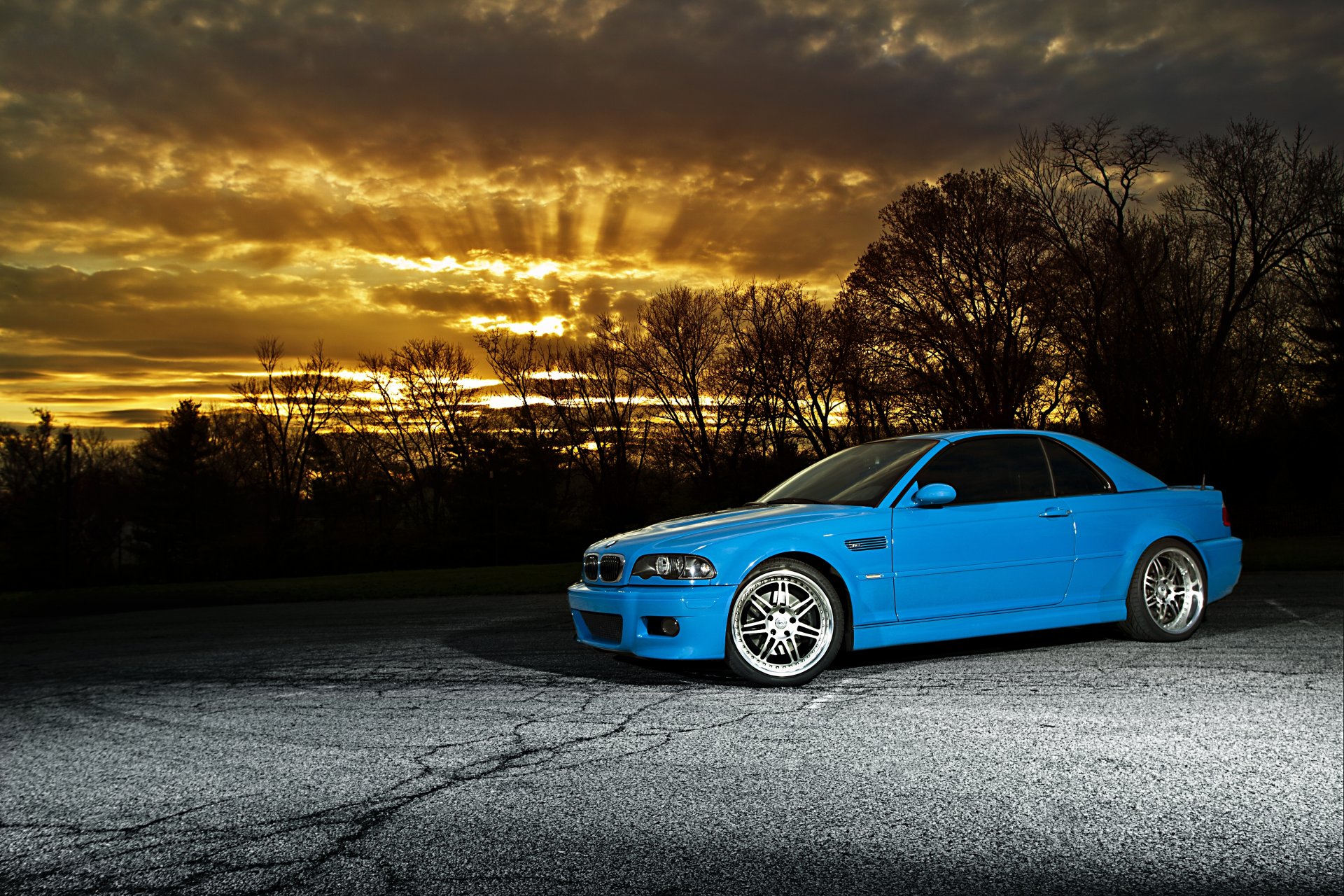 bmw m3 blau sonnenuntergang bmw blau himmel