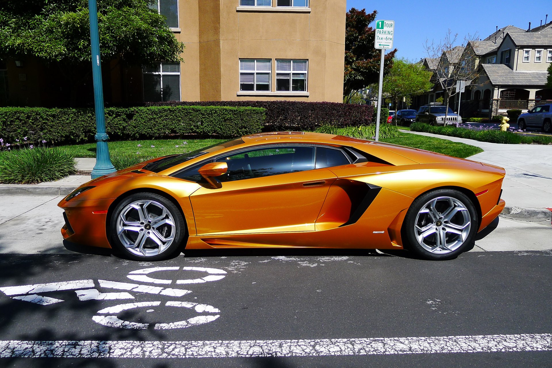 lamborghini aventador lp700-4 gelb lamborghini aventador profil rasen strauch bäume