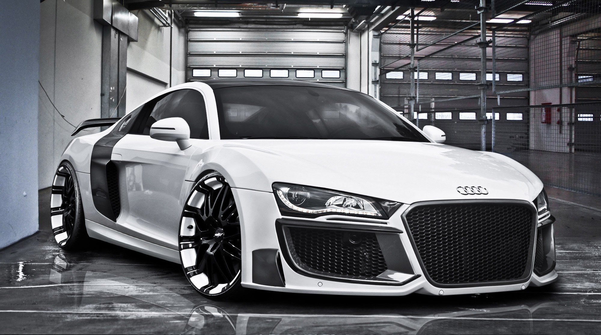 audi r8 regula tuning grandioso bianco anteriore kit carrozzeria cerchi oxigin oxrock r20