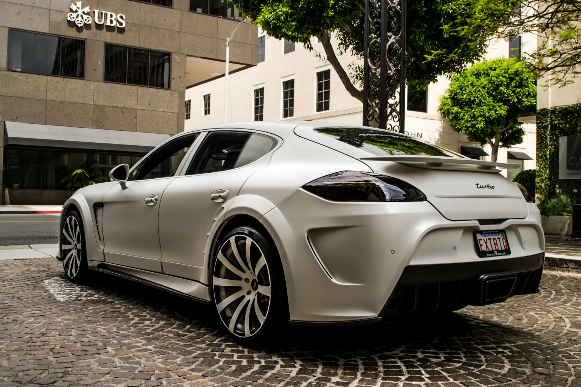 porsche panamera turbo mansory white back street tree porsche panamera mansory tree