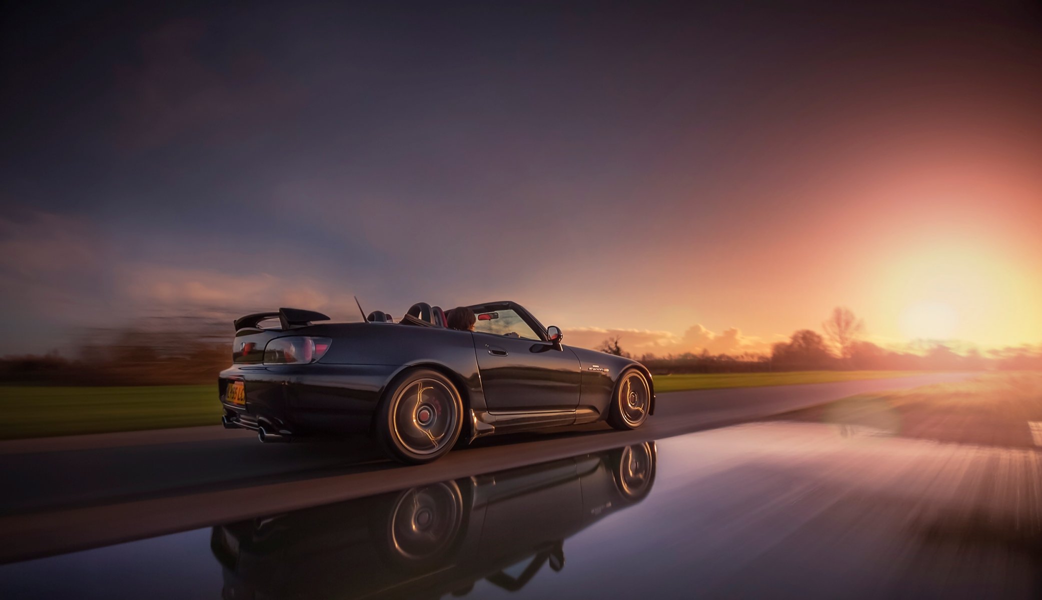 honda s2000 voiture voiture route piste mouvement vitesse coucher de soleil soleil réflexion flou fond d écran écran large plein écran écran large écran large