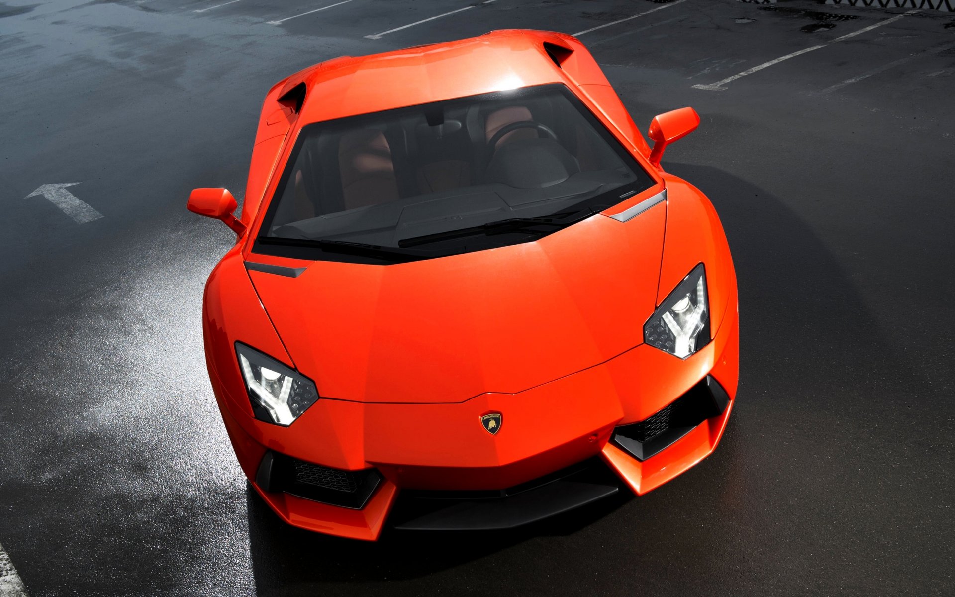 lamborghini aventador lp700-4 pomarańczowy samochód sportowy kaptur trujący