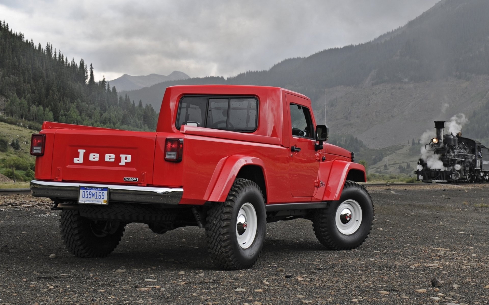 jeep j-12 konzept konzept pickup rot rückansicht paravoz.berge himmel