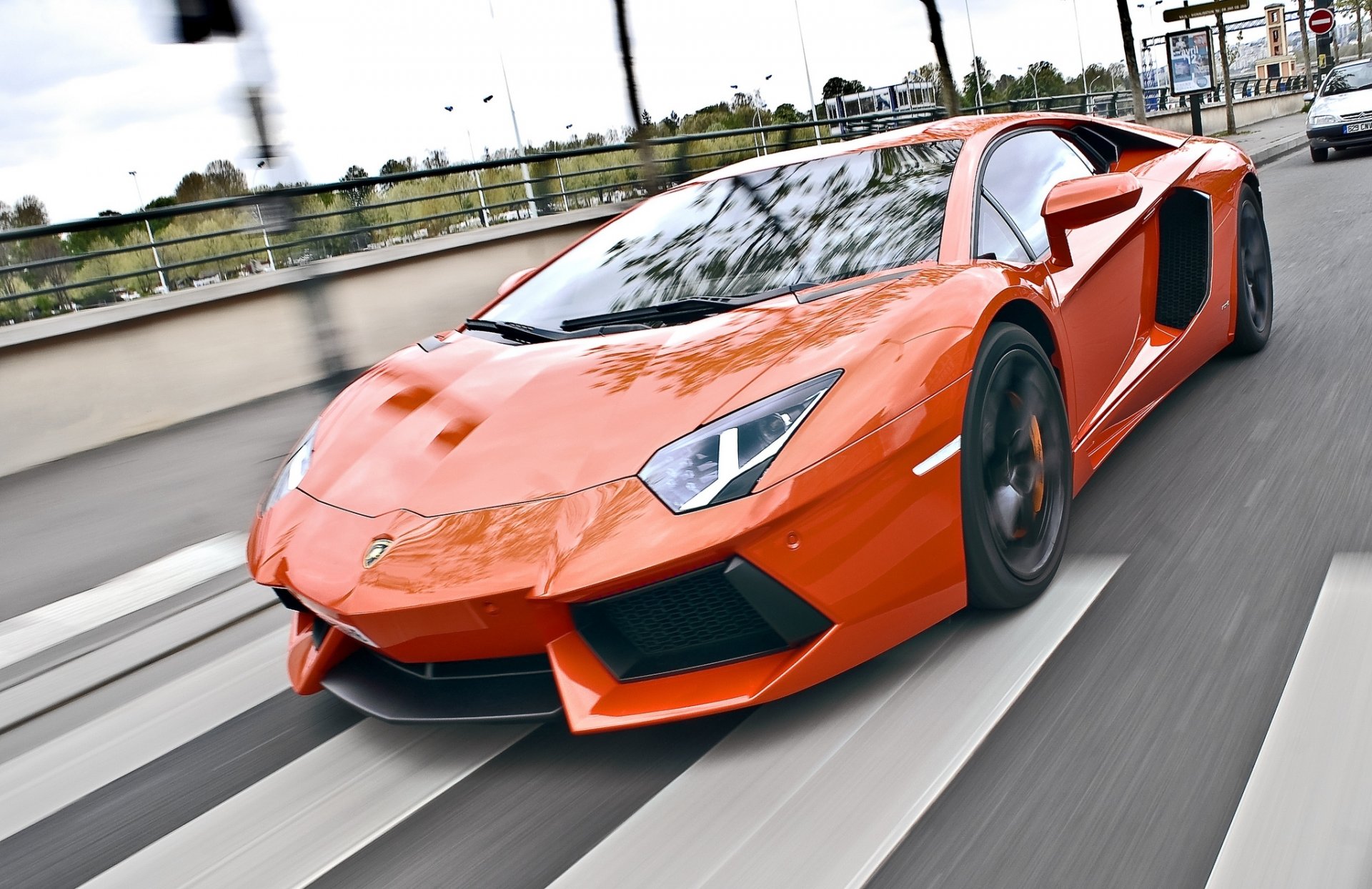 lamborghini aventador lp700-4 naranja carretera velocidad lamborghini aventador paso de peatones