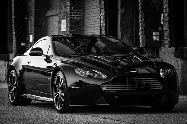 Black and white photo of a vintage car