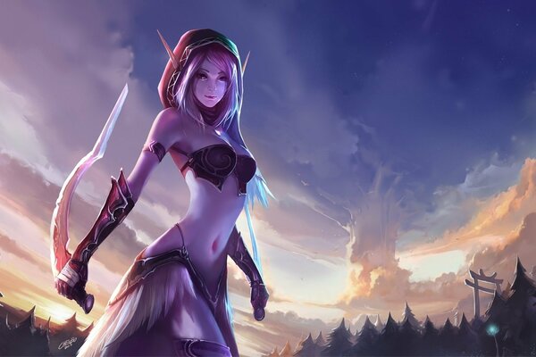 Elf in the forest with daggers from world of warcraft