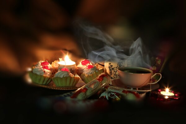 Romantic evening over a mug of fragrant tea