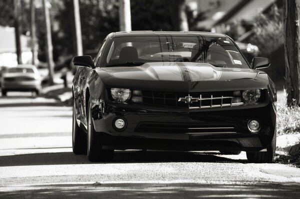 Chevrolet camaro ss black sports car on the road