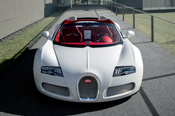 White bugatti in the light of a sunny day