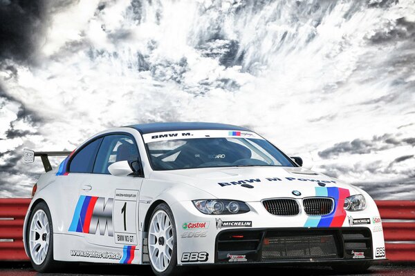 A sporty BMW is on the track