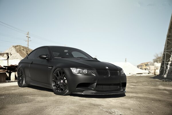 BMW m3 e92 car matte black color view with go tinted