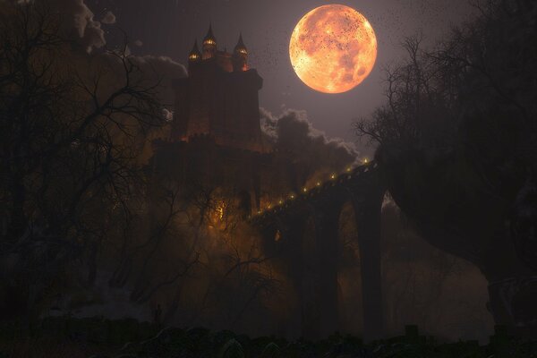 Night castle by moonlight