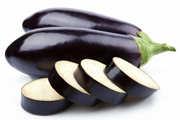 Sliced eggplant. Vegetables on a white background. Eggplant slices