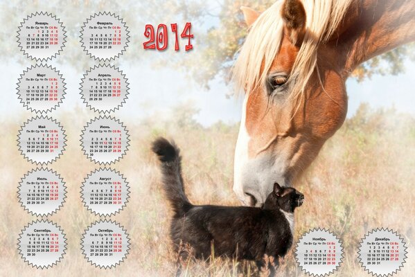 Calendario de dos amigos gato y caballo