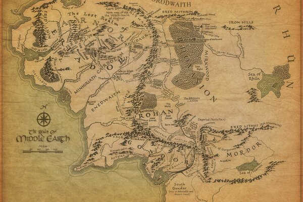 A map showing the world of the Lord of the Rings