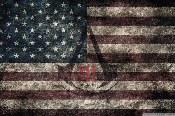 Les logos assassins creed d ubisoft sur le drapeau américain