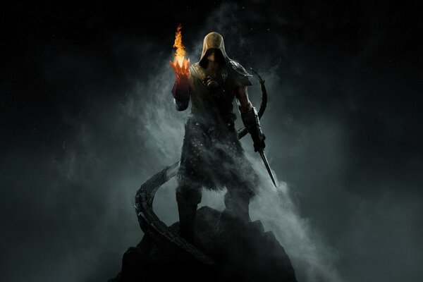 A warrior with fire in his hand from Skyrim