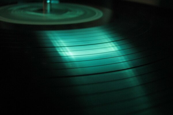 Green on a black vinyl record