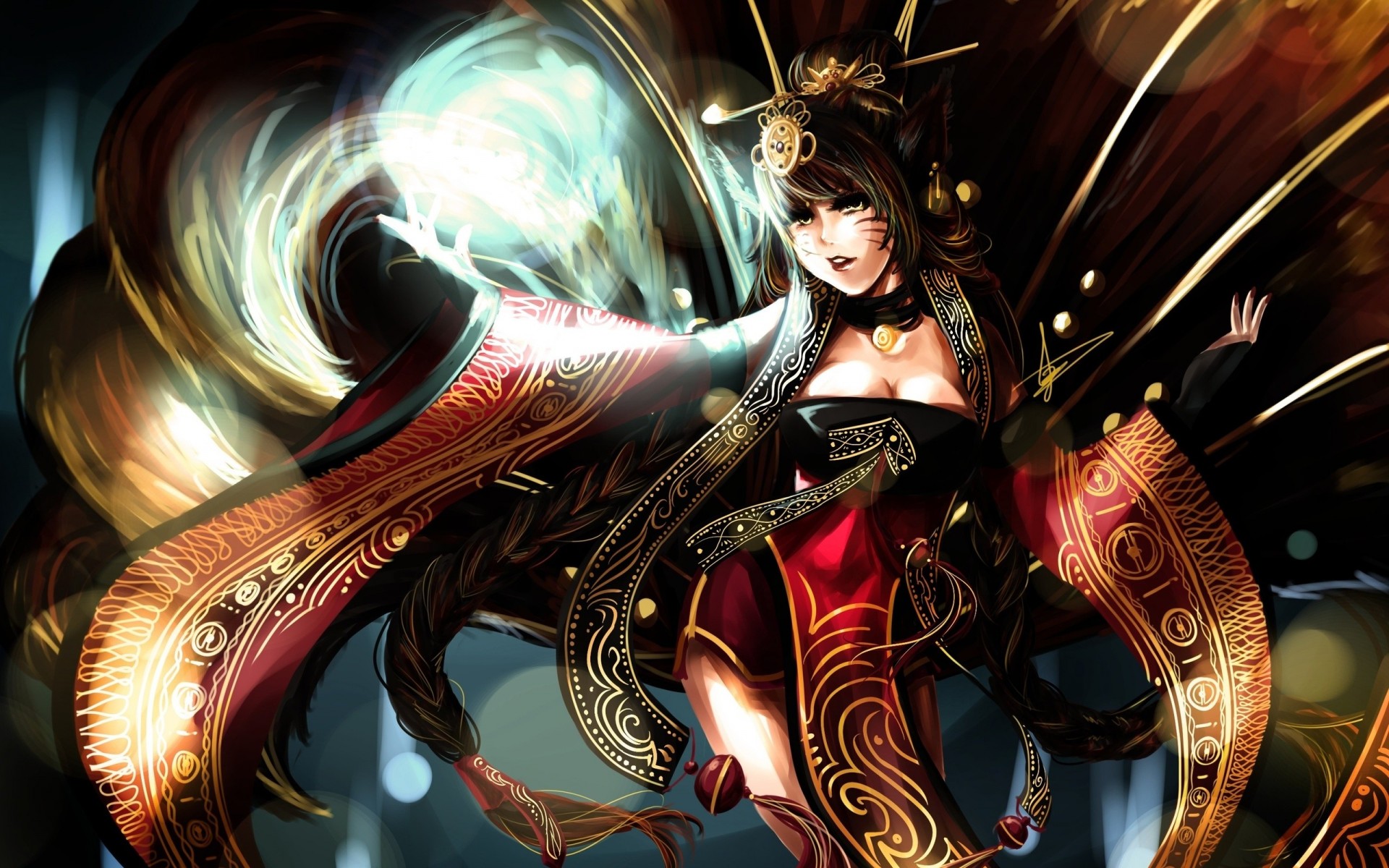 league of legends ragazza coda di cavallo orecchie gioielli ahri magia