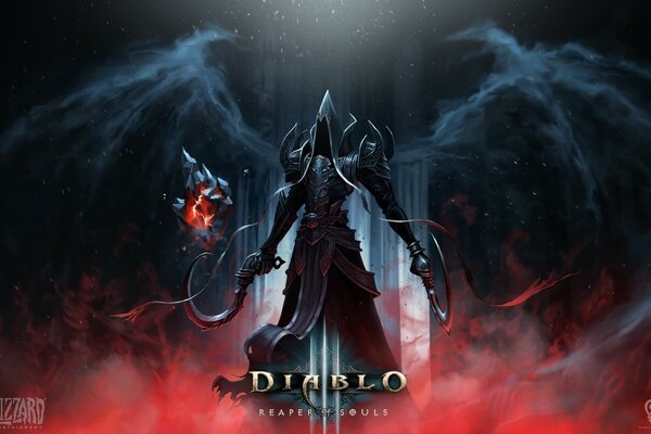 On a black background diablo with a gun